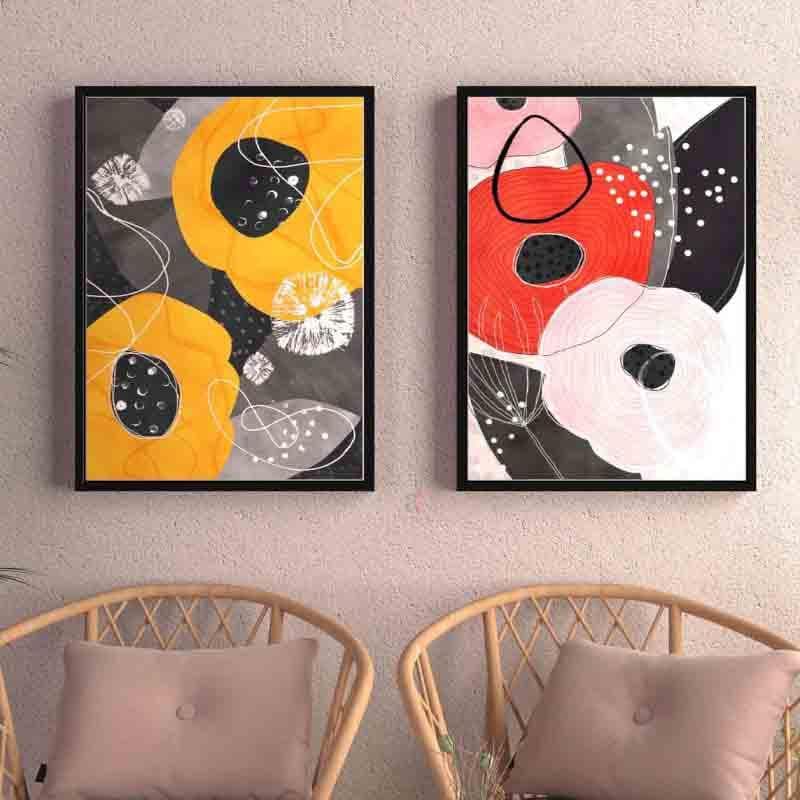 Wall Art & Paintings - Patched Florals Wall Art - Set Of Two