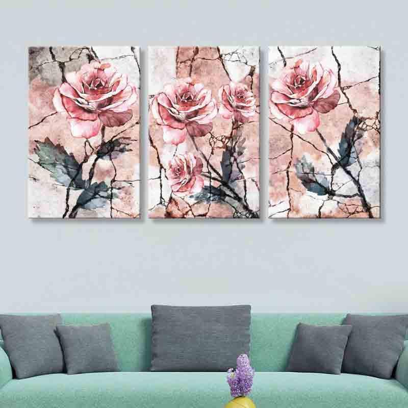 Wall Art & Paintings - Pink Rose Wall Art - Set Of Three