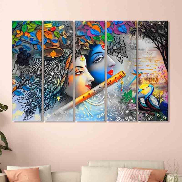 Wall Art & Paintings - Radha Krishna Wall Art - Set Of Five