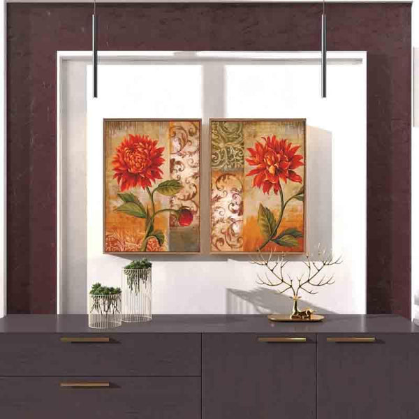 Buy Wall Art & Paintings - Red Dahlias Wall Art - Set Of Two at Vaaree online