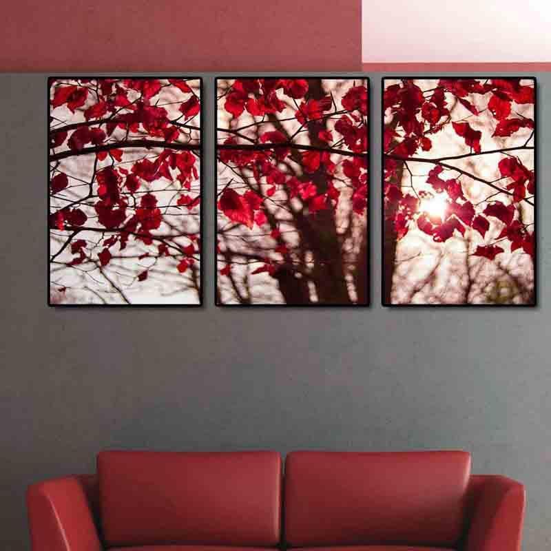 Wall Art & Paintings - Red Leaves Wall Art - Set Of Three