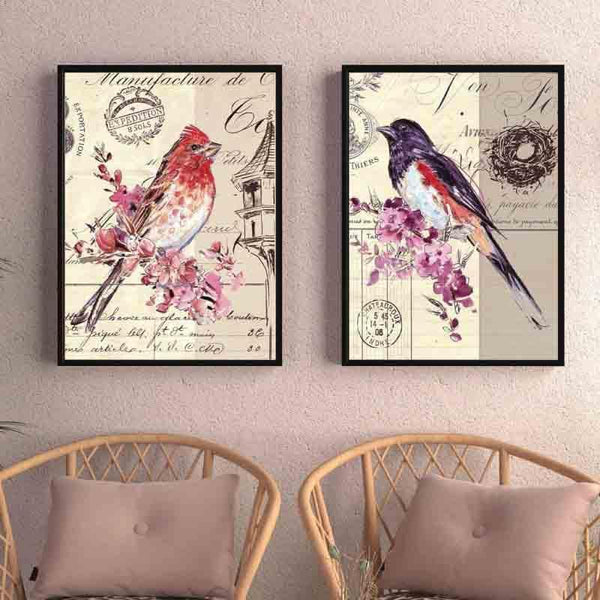 Wall Art & Paintings - Splattered Blue Birds Wall Art - Set Of Two