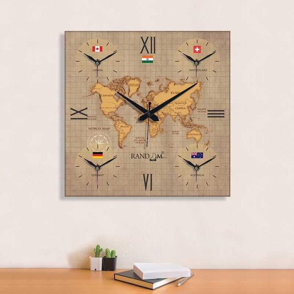 Buy Wall Clock - Around The World In 24 Hours Wall Clock - Brown at Vaaree online