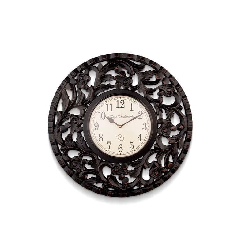 Buy Firewood Handcarved Circular Clock Wall Clock from Vaaree