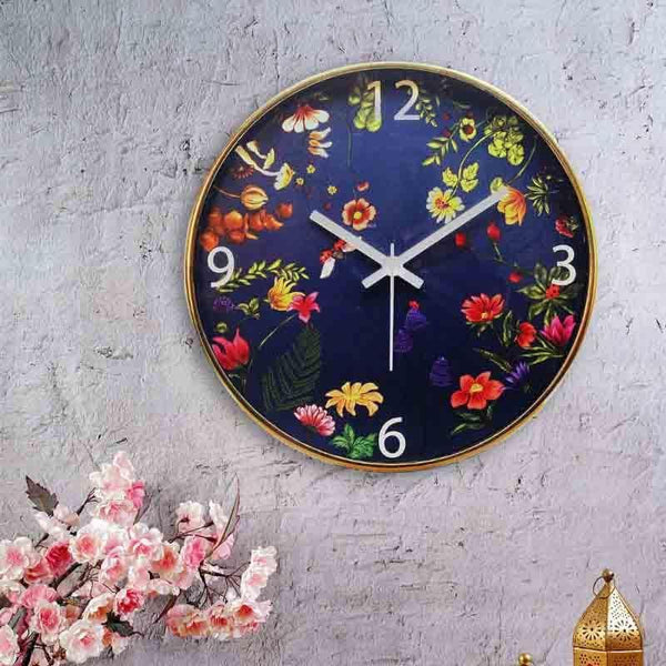 Buy Wall Clock - Floral Bliss Blue Wall Clock at Vaaree online