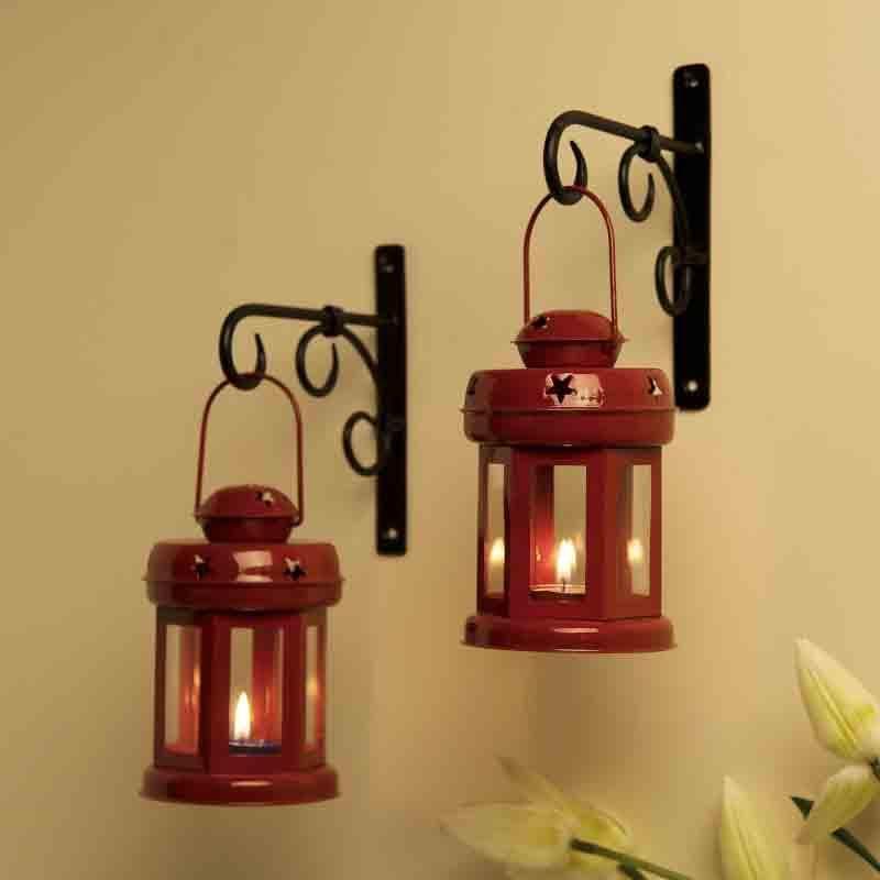 Buy Lovestruck Lantern Tealight Candle Holder (Red) - Set Of Two Candle Holders from Vaaree