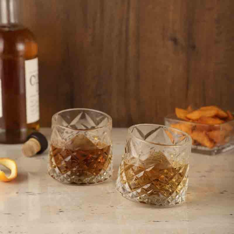 Buy Crossed Spinning Whiskey Glass (300 ml ) - Set Of Two Scotch & Whiskey Glasses from Vaaree