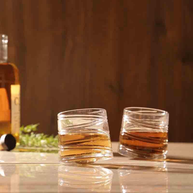 Buy Helix Spinning Whiskey Glass (300 ml ) - Set Of Two Scotch & Whiskey Glasses from Vaaree